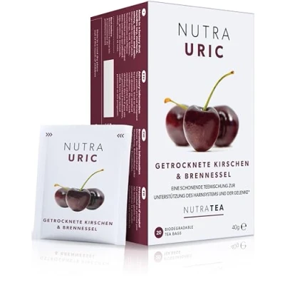 Abbildung von Nutra Tea NUTRAURIC Blasen und Nierentee, Brennnesseltee fördert Entwässerung, trägt zur Gesundheit der Gelenke bei, 60 wiederverwendbare Teebeutel, Kräutertee mit Kirschen &amp; Brennnessel