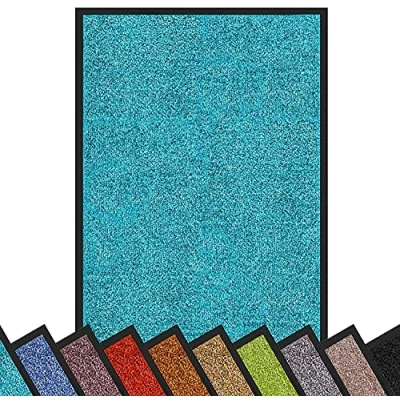 Abbildung von etm Hochwertige Fußmatte schadstoffgeprüft bewährte Eingangsmatte in Gewerbe &amp; Haushalt Schmutzfangmatte mit Top Reinigungswirkung Sauberlaufmatte waschbar rutschfest (120x600 cm, Türkis)