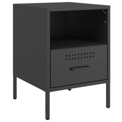 Abbildung von vidaXL Nachttisch, Nachtschrank mit Stauraum, Nachtkommode Verstellbare Schraubfüße, Schlafzimmer Nachtkonsole, Industrie Stil, Schwarz Kaltgewalzter Stahl