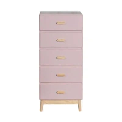 Abbildung von Rebecca Mobili Kommode für Kinder, mit 5 Schubladen, Rosa Braun, Kiefern MDF, Skandinavisches Design, Platzsparend Maße HxBxT: 115 x 50 40 cm Art. RE6981