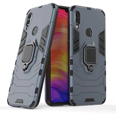 Abbildung von Hülle für Xiaomi Redmi Note 7 / Pro Drehbar Ringhalter Cover Magnet Bumper Handyhülle Case Stoßfest Doppelschichter Schutzhülle Outdoor Shock Absorption Mit Ring (Marineblau)