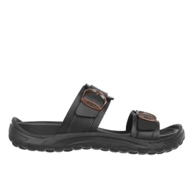 Abbildung von MBT FUJI II Sandalen für Damen aus Leder. Leichtes und bequemes Schuhwerk Frühling Sommer. Physiologisches Komfort Stabilität. Erholungssandalen zum Tragen. Farbe Schwarz