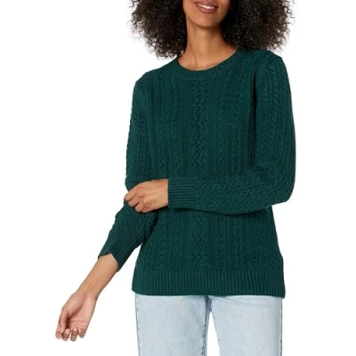 Abbildung von Amazon Essentials Damen Fisherman Cable Langarm Pullover mit Rundhalsausschnitt (in Übergröße erhältlich), Intensives Grün, M
