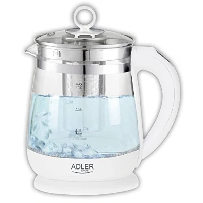 Abbildung von Adler Wasserkocher AD 1299, 1,5 l, 2200 W, aus Glas, mit Temperaturregler und Brüheinheit