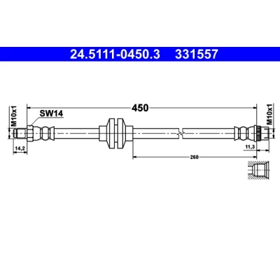 Abbildung von ATE 24.5111 0450.3 Bremsschläuche 450 M10x1 DACIA: Duster SUV, SANDERO 2, LOGAN MCV RENAULT: THALIA 2