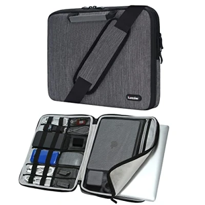 Abbildung von iCozzier 13 13.3 Zoll Griff Laptop Aktentasche Umhängetasche Elektronisches Zubehör Organizer Messenger Tragetasche mit Schultergurt Grau