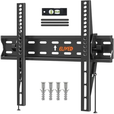 Abbildung von ELIVED TV Wandhalterung Neigbar Fernseher für die meisten 26 60 Zoll Flach &amp; Curved LED, LCD, OLED, Plasma TVs bis zu 45kg mit Max VESA 400x400mm, Neigbare Halterung EV007