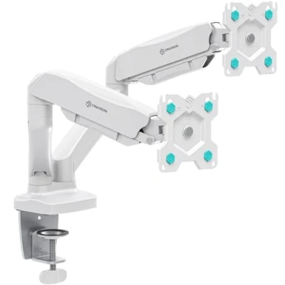 Abbildung von ONKRON Doppel Monitor Halterung für 13 32 Zoll Bildschirme bis zu 8 kg, Dual Arm 75x75 &amp; 100x100 VESA 2 Monitore Schreibtisch schwenkbar, neigbar drehbar Weiß G160 W