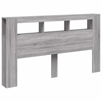 Abbildung von vidaXL LED Kopfteil, Bettkopfteil mit Leuchten, Betthaupt Ablagen, Bettzubehör Schlafzimmer, Grau Sonoma 180x18,5x103,5cm Holzwerkstoff