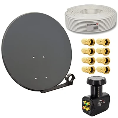 Abbildung von PremiumX SAT Anlage 80cm Antenne Quad LNB 50m Kabel 8x F Stecker