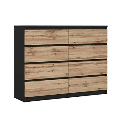 Abbildung von 3E 3xE living.com Komodenschrank mit 8 Schubladen Farbe: Schwarz &amp; Wotan Eiche, A: 120 x 101 39 cm, Schubladenkommode,Sideboard