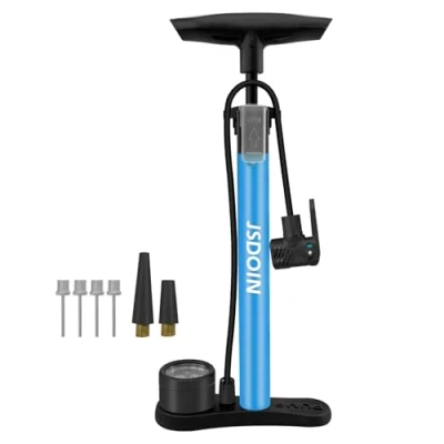 Abbildung von Jsdoin Luftpumpe Fahrrad Standpumpe mit Manometer,Standluftpumpe, Fahrradpumpe Hochdruck 160 PSI,Luftpumpe für Alle Ventile (Blau)