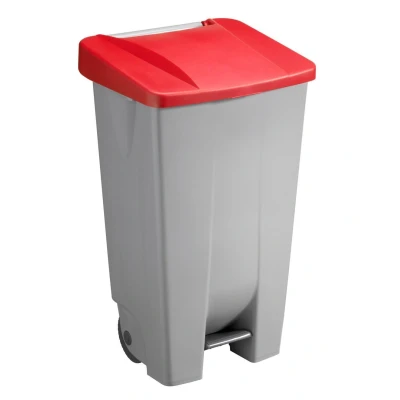 Abbildung von Sunware Basic Abfalleimer 120 Liter 42,5x51x87,5cm mit Rädern/Fußpedal/Handgriff grau/rot