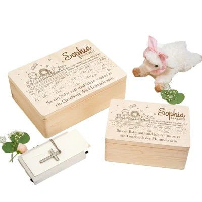 Abbildung von WaldWicht Personalisierte Erinnerungskiste Erinnerungsbox aus Holz als Geschenk zur Taufe Taufgeschenk Patenkind Babygeschenk Geburt Holzkiste für Taufkerze oder Taufkleid Box Kiste