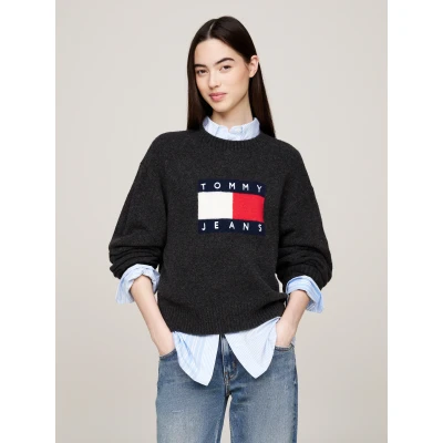 Abbildung von Tommy Jeans melange FLAG Strickpullover, Damen, Größe: Small, Black