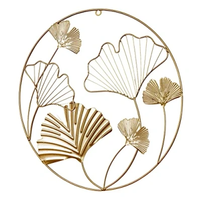 Abbildung von Wandbild Ø40cm Ginkgo Gold Metall Wanddeko Wandhänger Metallbild Dekoration Wandobjekt Deko Bild