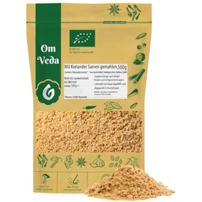 Abbildung von BIO Koriander Pulver gemahlen 500g Koriandersamen Korianderpulver Koriandersaat fein Organic Coriander Powder OmVeda Gewürze für Küche (500g)