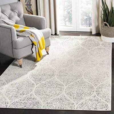 Abbildung von Safavieh Zeitgenössische Teppich für Wohnzimmer, Esszimmer, Schlafzimmer Madison Collection, Kurzer Flor, Elfenbein und Silber, 201 X 279 cm