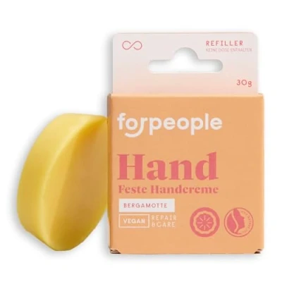 Abbildung von 4peoplewhocare Handcreme Vegan Veganer Daumenschmaus, Feste für trockene und rissige Hände, Shea Butter, Candelillawachs, Olivenöl, Bergamotte, Naturkosmetik (30g Nachfüller)