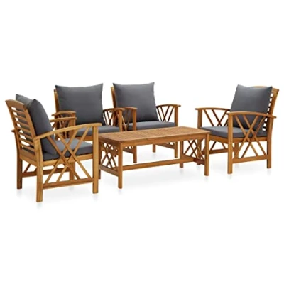 Abbildung von vidaXL Akazienholz Massiv Gartenmöbel 5 TLG. mit Auflagen Lounge Bank Stuhl Tisch Gartenset Sitzgruppe Sitzmöbel Gartenbank Beistelltisch Gartengarnitur