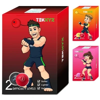 Abbildung von TEKXYZ Boxen Reflexball (YR), 2 Verschiedene Boxbälle mit Kopfband, perfekt für Reaktion, Agilität, Schlaggeschwindigkeit, Kampffähigkeit und Hand Augen Koordinationstraining