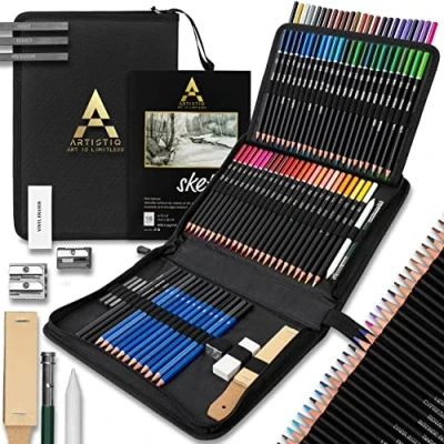 Abbildung von Artistiq Art Professionelles Kunstset 96in1 Buntstifte, Skizzenstifte und mehr Malset Skizzierstifte Set Bleistifte für Skizzieren Zeichnen Profi