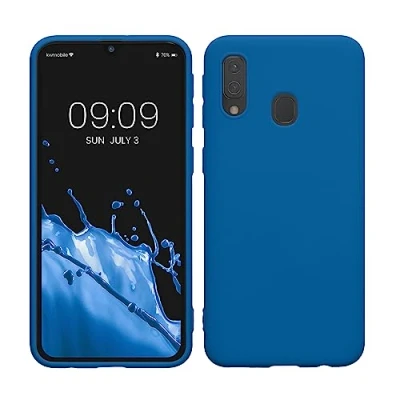 Abbildung von kwmobile Hülle kompatibel mit Samsung Galaxy A40 weiches TPU Silikon Case Cover geeignet für kabelloses Laden Blue Reef