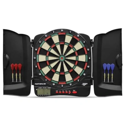 Abbildung von Carromco Dartscheibe PANTHERA 301, elektronisches Dartboard, Darts Kabinett, (Set, mit Dartpfeilen), 4 Loch Abstand, 32 Spiele und 500 Varianten inkl. Cricket