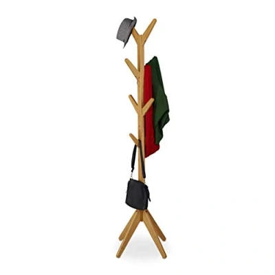 Abbildung von Relaxdays, Natur Garderobenständer Bambus, Jackenständer mit 8 Haken, HBT 181,5 x 53 cm, Standgarderobe in Baumform, 181.5 cm