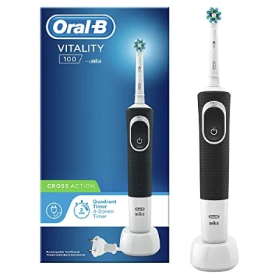 Abbildung von Oral B Vitality 100 CrossAction, Erwachsener, Rotierende vibrierende Zahnbürste, Schwarz, Weiß, 2 min, Akku, Integrierte Batterie
