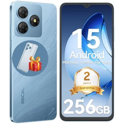 Abbildung von OSCAL Flat 2 Android 14 Smartphone ohne Vertrag 256GB+12GB/2TB TF, Octa Core Handy 90Hz 6.56&quot; HD+, Handys 5000mAh/OTG, 13MP+8MP, Face ID/Fingerprint, GPS/BT5.0/5G WiFi, Blau