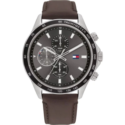 Abbildung von Tommy Hilfiger Multi Zifferblatt Quarz Uhr für Herren mit Hell Braunes Lederarmband 1792015