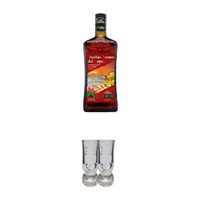 Abbildung von Caffo Amaro RED HOT EDITION aus Italien 0,7 Liter + Shot Gläser mit Eichstrich 2 Stück