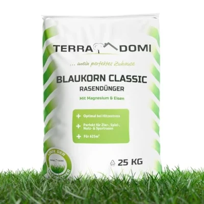 Abbildung von TerraDomi Blaukorn Dünger 25kg Rasendünger Sommer mit Langzeitwirkung Blaudünger optimal auch bei Hitzestress für einen gesunden Rasen Volldünger &amp; Universaldünger 500m²