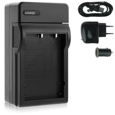 Abbildung von Ladegerät (USB, KFZ, Netz) kompatibel mit Fuji NP 60 / Toshiba PA1733E, PDR BT3 Ricoh DB 40 +weitere... Siehe Liste