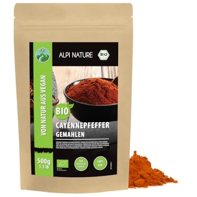 Abbildung von Bio Cayenne Pfeffer gemahlen (500g), Cayennepfeffer, Cayennepfefferpulver aus kontrolliert biologischem Anbau, Chili 100% natürlich, ohne Zusätze