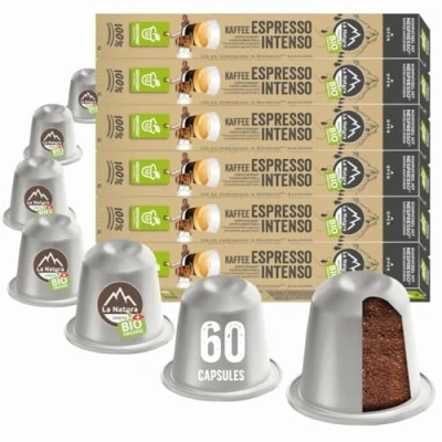 Abbildung von La Natura Lifestyle BIO KAFFEE ESPRESSO INTENSO 100% Industriell kompostierbare Kaffeekapseln Umweltfreundlich 60 für Nespresso®* und Smart Kapselmaschinen