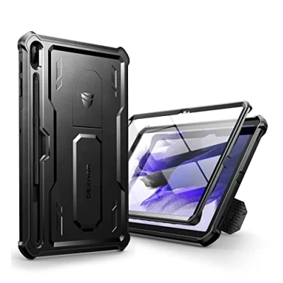 Abbildung von Dexnor Kompatibel mit Samsung Galaxy Tab S7+/S8+ Hülle,[Eingebaute Displayschutzfolie und Ständer] Strapazierfähiger Schutz in Militärqualität Stoßfeste Schutzhülle S7+/S8+, Schwarz