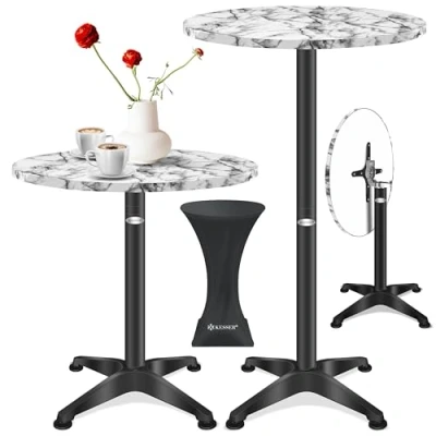 Abbildung von KESSER® 2in1 Stehtisch klappbar Bistrotisch 1er Set Aluminium Edelstahlplatte höhenverstellbar 70cm / 115cm Partytisch Tisch Ø 80cm In &amp; Outdoor Empfangstisch Klapptisch Marmor