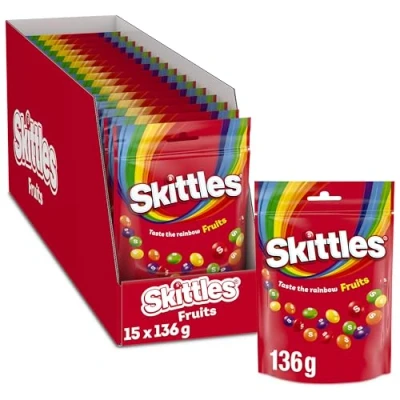 Abbildung von Skittles Crazy Fruits, Fruchtbonbons Großpackung 15 x 136g, Kaubonbons mit Fruchtgeschmack, Vegane Snacks (2040g)