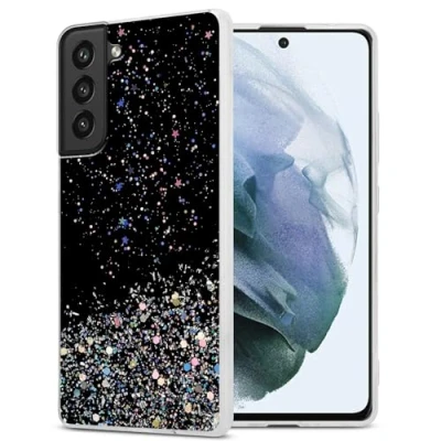 Abbildung von Cadorabo Hülle kompatibel mit Samsung Galaxy S21 FE Rundumschutz TPU Silikon Case Mädchen Glitzer Strass Design Slim Kratzfest Weiche Gummi Bling Schutzhülle für in Schwarz