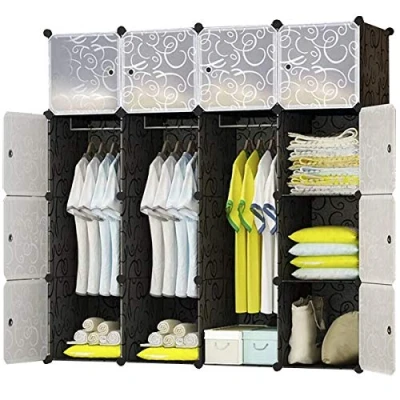 Abbildung von BRIAN &amp; DANY Kleiderschrank aus 16 Würfeln, Garderobenschrank Steckregalsystem Kunststoffschrank mit Türen 3 Aufhängern, Tiefere Fächer als Normal (45 cm vs. 35 cm) für mehr Platz