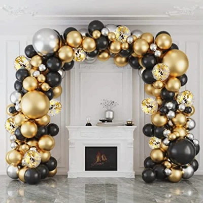 Abbildung von Ballon Girlande Schwarz Gold, Luftballons mit 127 Gold Silber Ballons Set Hintergrund für Männer Geburtstag Party, Abschlussfeier, Jubiläum,Ruhestand,Baby Shower,Hochzeit,Party Deko