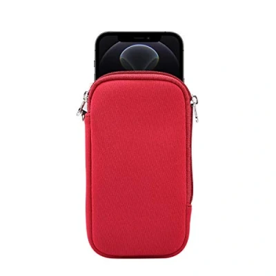 Abbildung von Jlyifan Neopren Handytasche Mesh Pocket Lanyard Hülle für iPhone 14 13 12 11 Pro X XS SE Samsung Galaxy S23 S22 S21 S20 S10 S10e A01 Google Pixel 5 4a 4 (M, Rot)