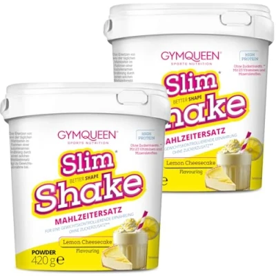 Abbildung von GymQueen Slim Shake, Abnehm Shake 2x420g, Lemon Cheesecake, Leckerer Diät zum einfachen Abnehmen, Mahlzeitersatz mit wichtigen Vitaminen und Nährstoffen, nur 250 kcal pro Portion