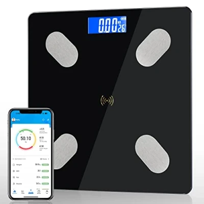 Abbildung von Diboniur Körperfettwaage, Waage mit Körperfett und Muskelmasse APP, Personenwaage Körperfettanalyse für Körperfett, BMI, Andere (Schwarz)