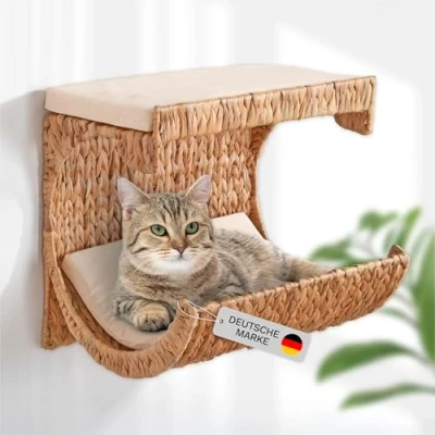 Abbildung von Lycce Katzenbett Wand Kletterwand Katzen Katzenmulde Wandmontage Nicky Naturmaterial Wasserhyazinthe Wandelemente B 40 x T 33 H 35 cm