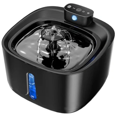 Abbildung von Trinkbrunnen für Katze Kabellos, 3.2L 4000mAh Katzenbrunnen Kabellos Katzen Große Kapazität Katzentrinkbrunnen mit Bewegungsmelder Ultraleise Pumpe LED, Tiefenfilterung, Schwarz