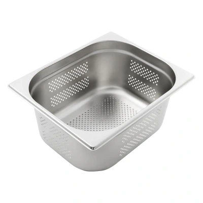 Abbildung von GN Behälter 1/2 mit Lochung 150 mm Höhe Edelstahl, Gastronormbehälter