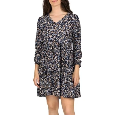 Abbildung von DENIMFY Sommerkleid Damen Kleid DFIda A Linie langarm Freizeitkleid mit V Ausschnitt aus 100% Viskose